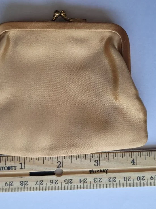Vintage Satin Coin Purse Gold Color - Picture 2 of 14